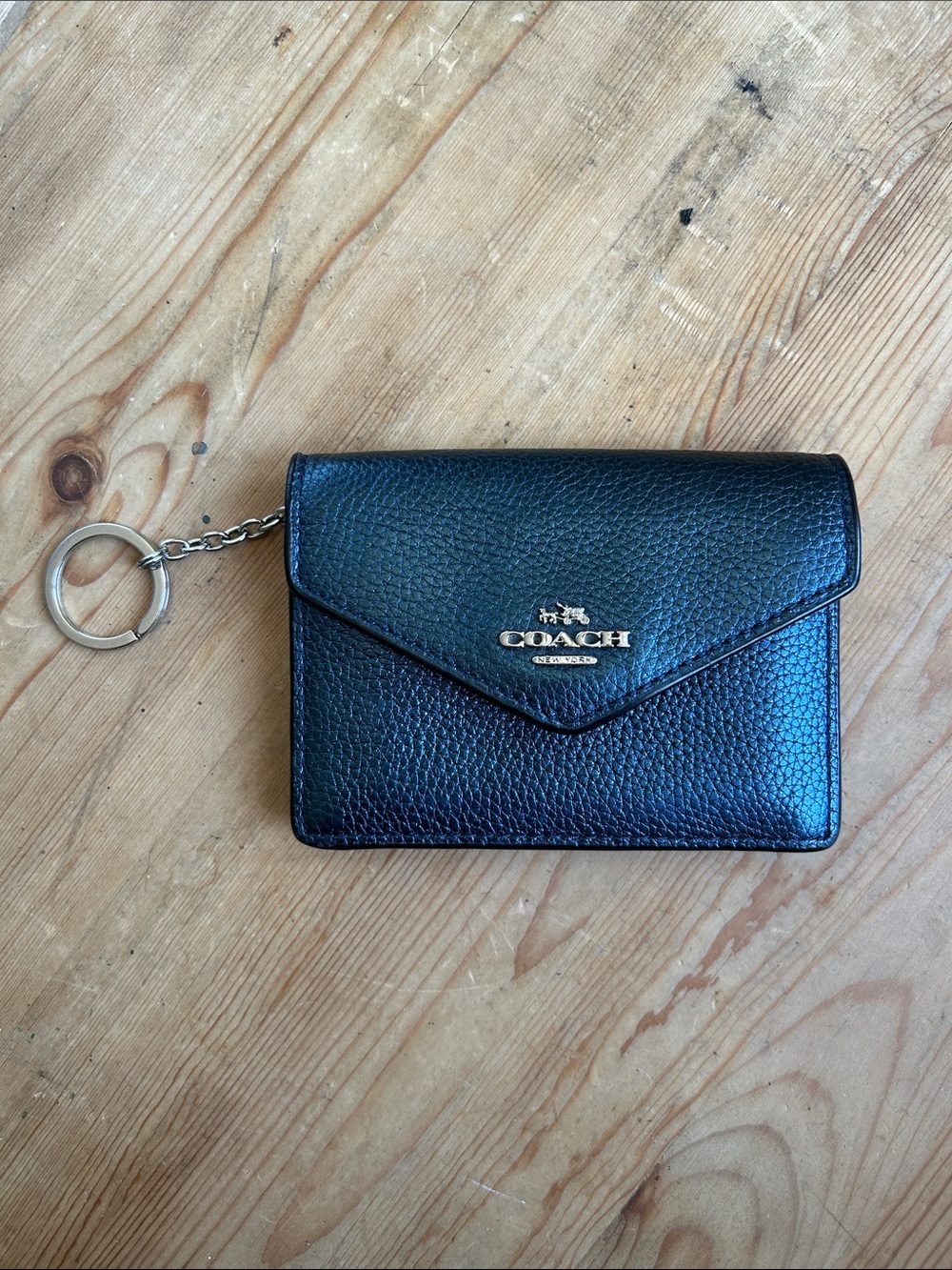 Coach Metallic Blue Leather Wallet with Key Ring